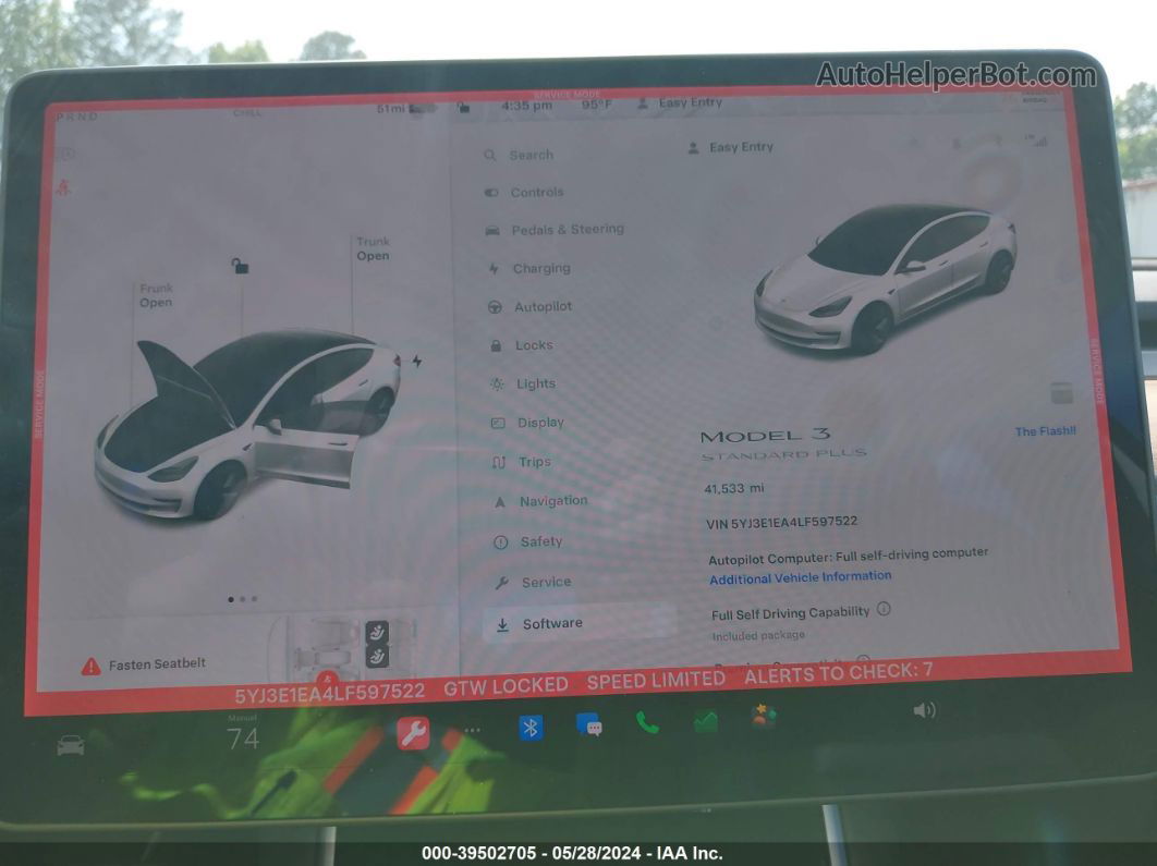 2020 Tesla Model 3 Standard Range Plus Rear-wheel Drive/standard Range Rear-wheel Drive Белый vin: 5YJ3E1EA4LF597522