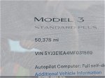 2021 Tesla Model 3 Standard Range Plus Rear-wheel Drive White vin: 5YJ3E1EA4MF031569