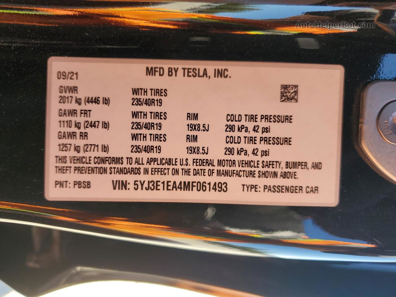 2021 Tesla Model 3  Black vin: 5YJ3E1EA4MF061493