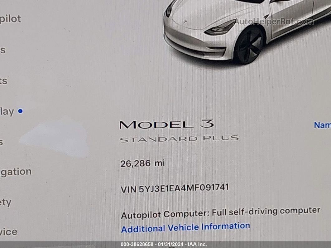 2021 Tesla Model 3 Standard Range Plus Rear-wheel Drive White vin: 5YJ3E1EA4MF091741