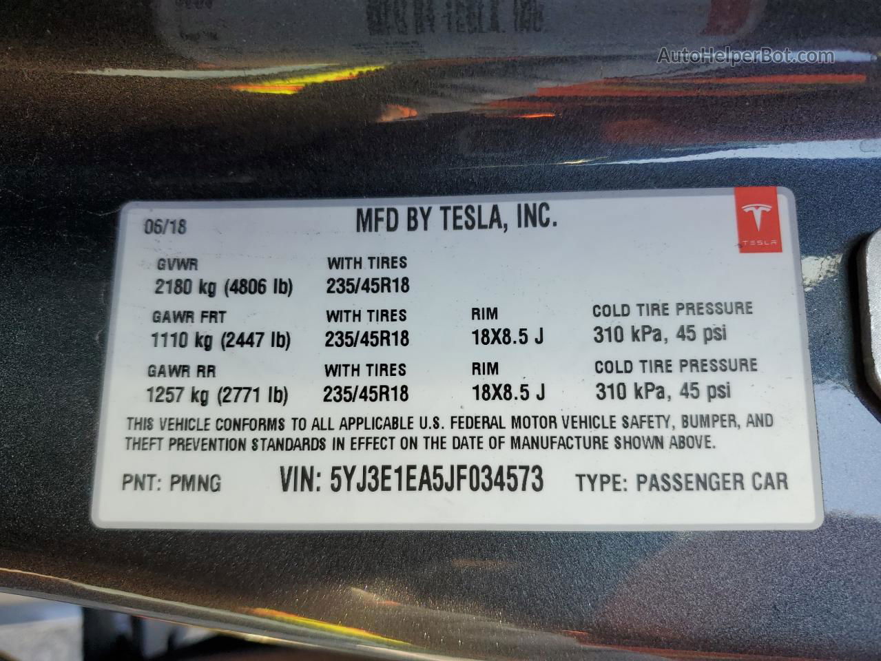 2018 Tesla Model 3  Gray vin: 5YJ3E1EA5JF034573