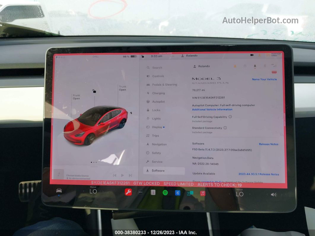 2019 Tesla Model 3 Long Range/mid Range/standard Range/standard Range Plus Red vin: 5YJ3E1EA5KF312261