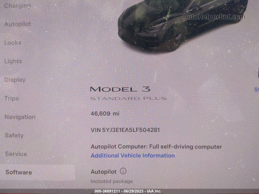 2020 Tesla Model 3 Standard Range Black vin: 5YJ3E1EA5LF504281