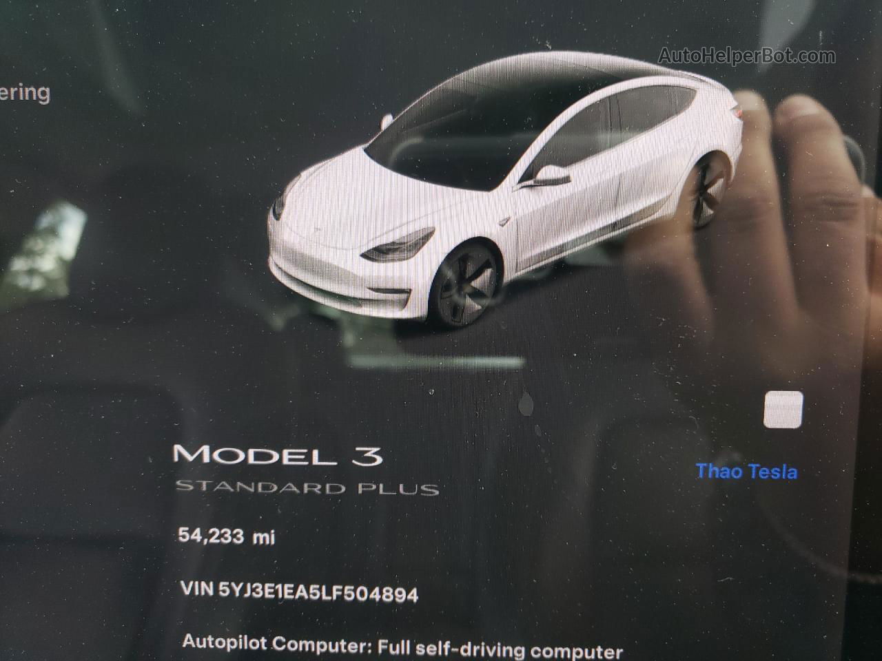 2020 Tesla Model 3  White vin: 5YJ3E1EA5LF504894