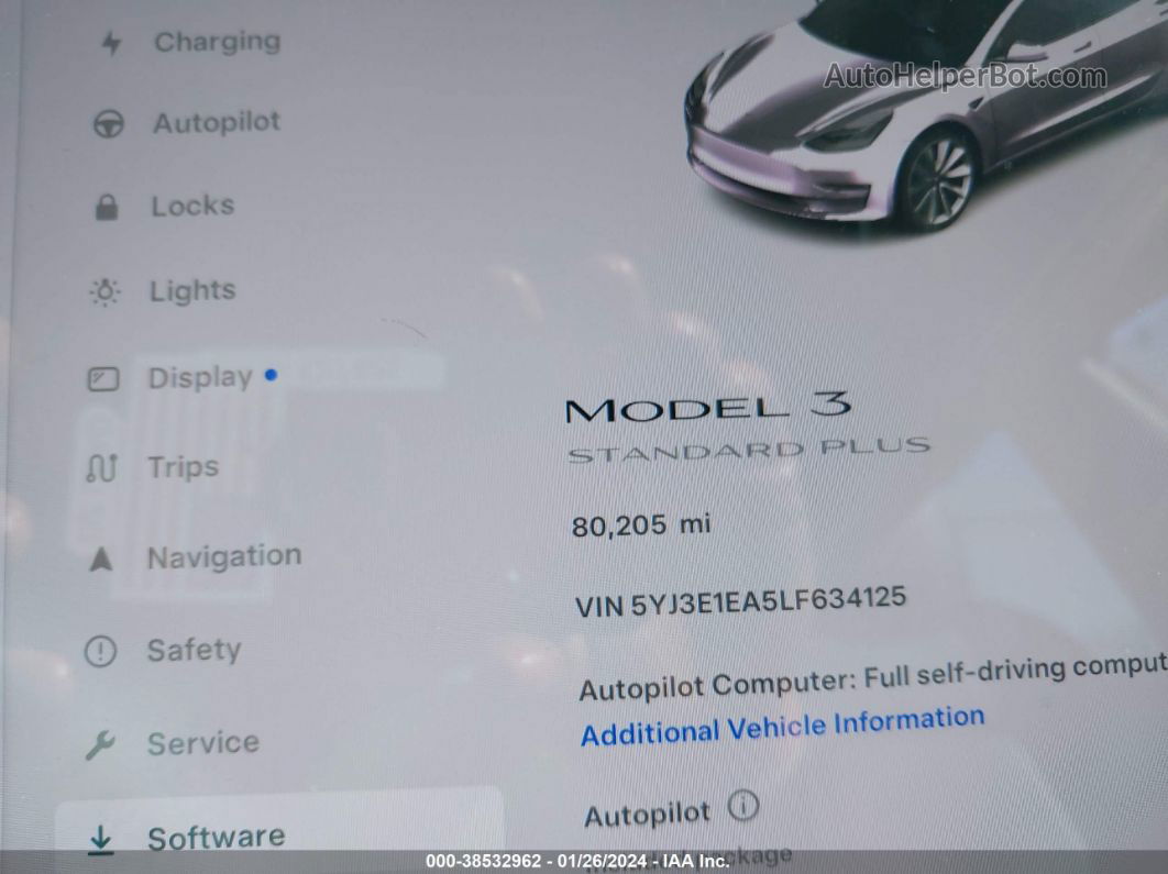 2020 Tesla Model 3 Standard Range Plus Rear-wheel Drive/standard Range Rear-wheel Drive White vin: 5YJ3E1EA5LF634125