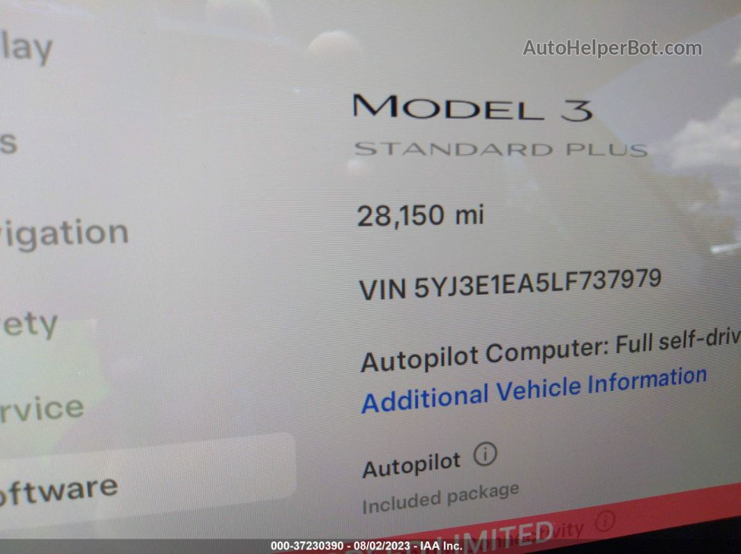 2020 Tesla Model 3 Standard Range Темно-синий vin: 5YJ3E1EA5LF737979