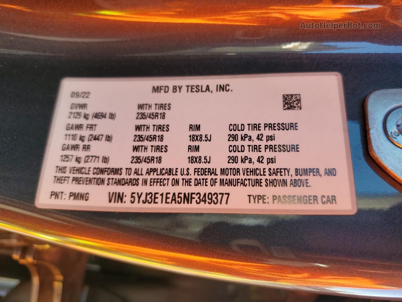 2022 Tesla Model 3  Gray vin: 5YJ3E1EA5NF349377