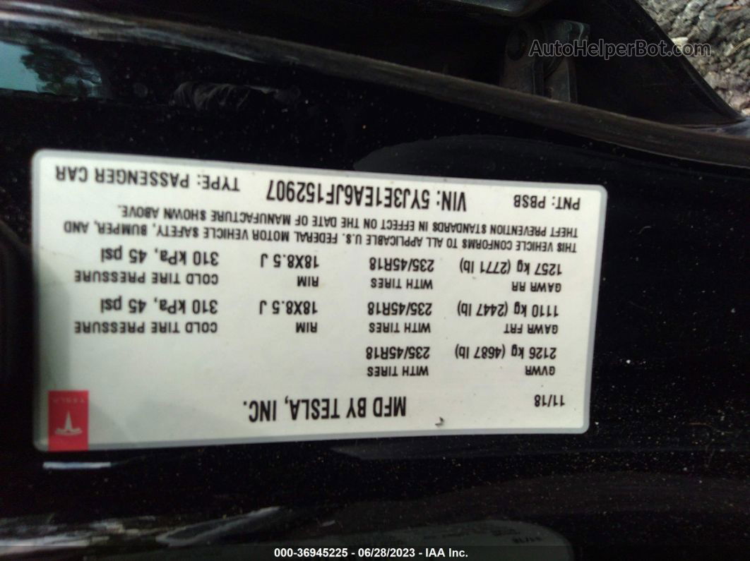 2018 Tesla Model 3 Range Battery Черный vin: 5YJ3E1EA6JF152907