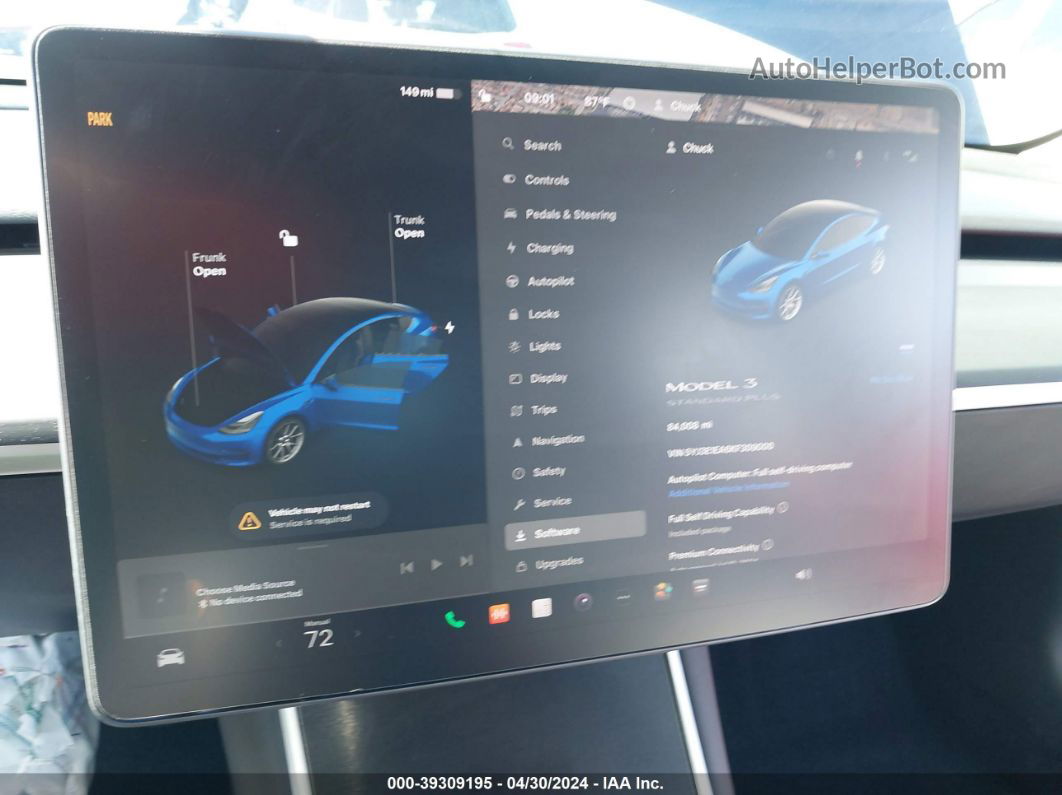 2019 Tesla Model 3 Long Range/mid Range/standard Range/standard Range Plus Blue vin: 5YJ3E1EA6KF309000