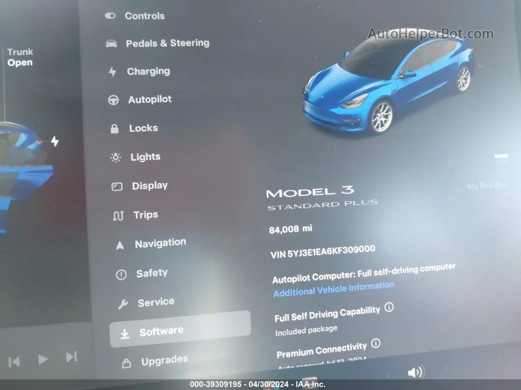 2019 Tesla Model 3 Long Range/mid Range/standard Range/standard Range Plus Blue vin: 5YJ3E1EA6KF309000