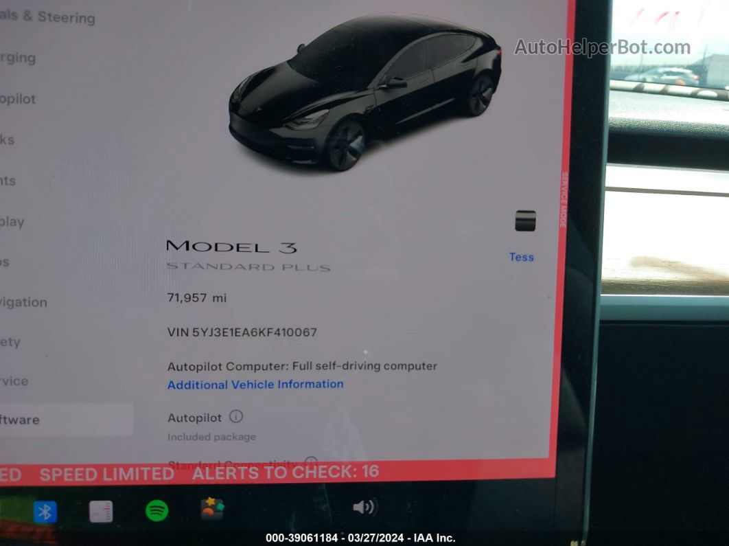 2019 Tesla Model 3 Long Range/mid Range/standard Range/standard Range Plus Черный vin: 5YJ3E1EA6KF410067