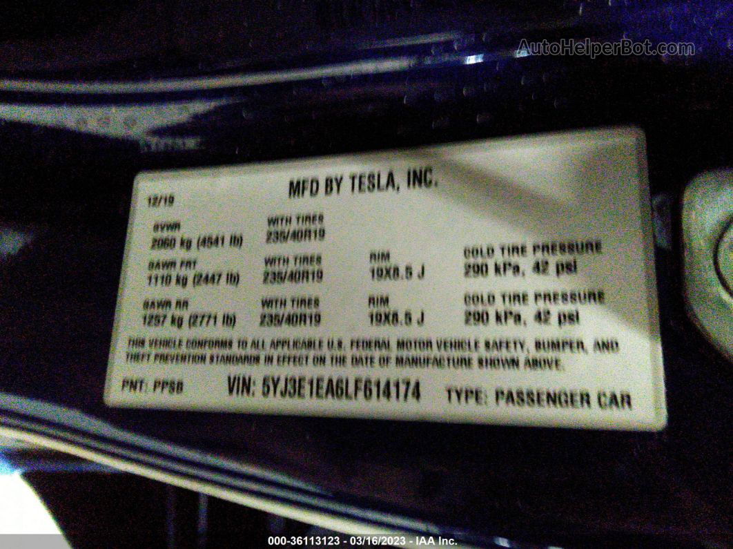 2020 Tesla Model 3 Standard Range Black vin: 5YJ3E1EA6LF614174