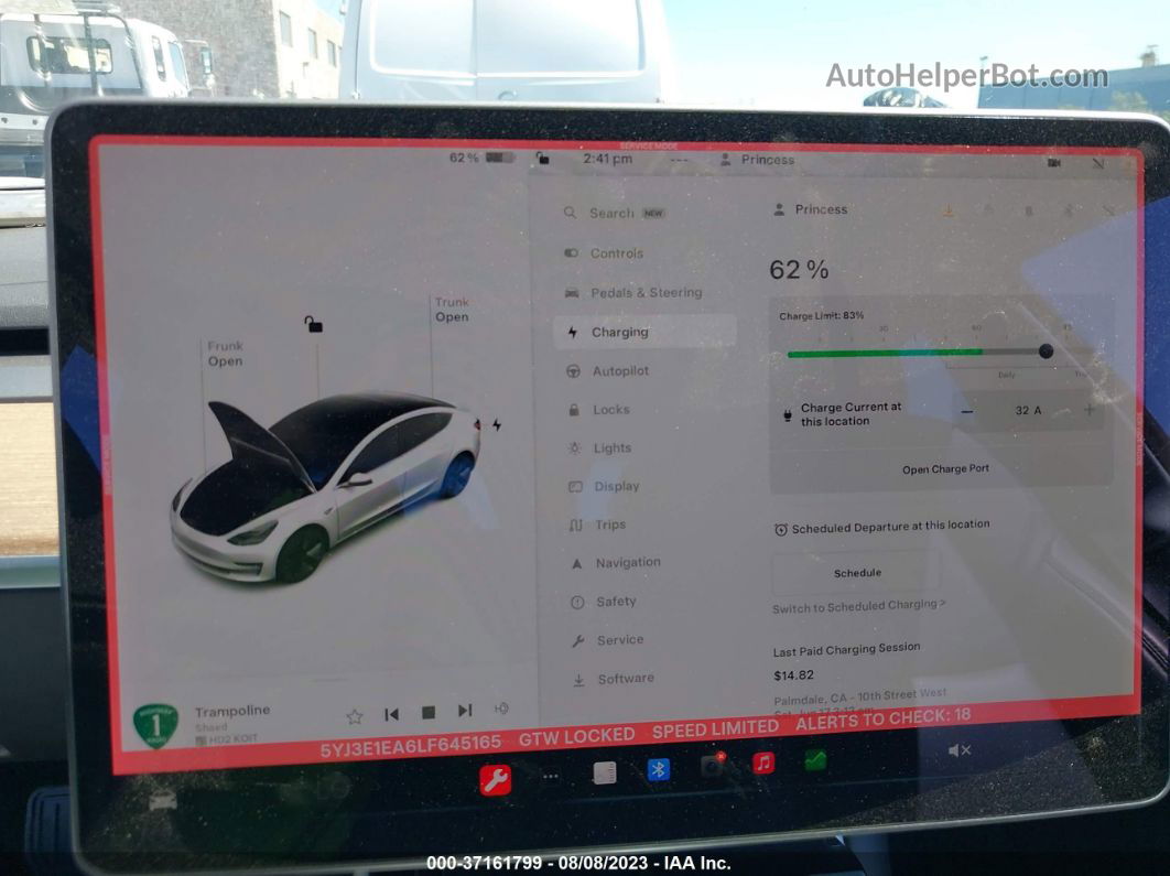 2020 Tesla Model 3 Standard Range Белый vin: 5YJ3E1EA6LF645165