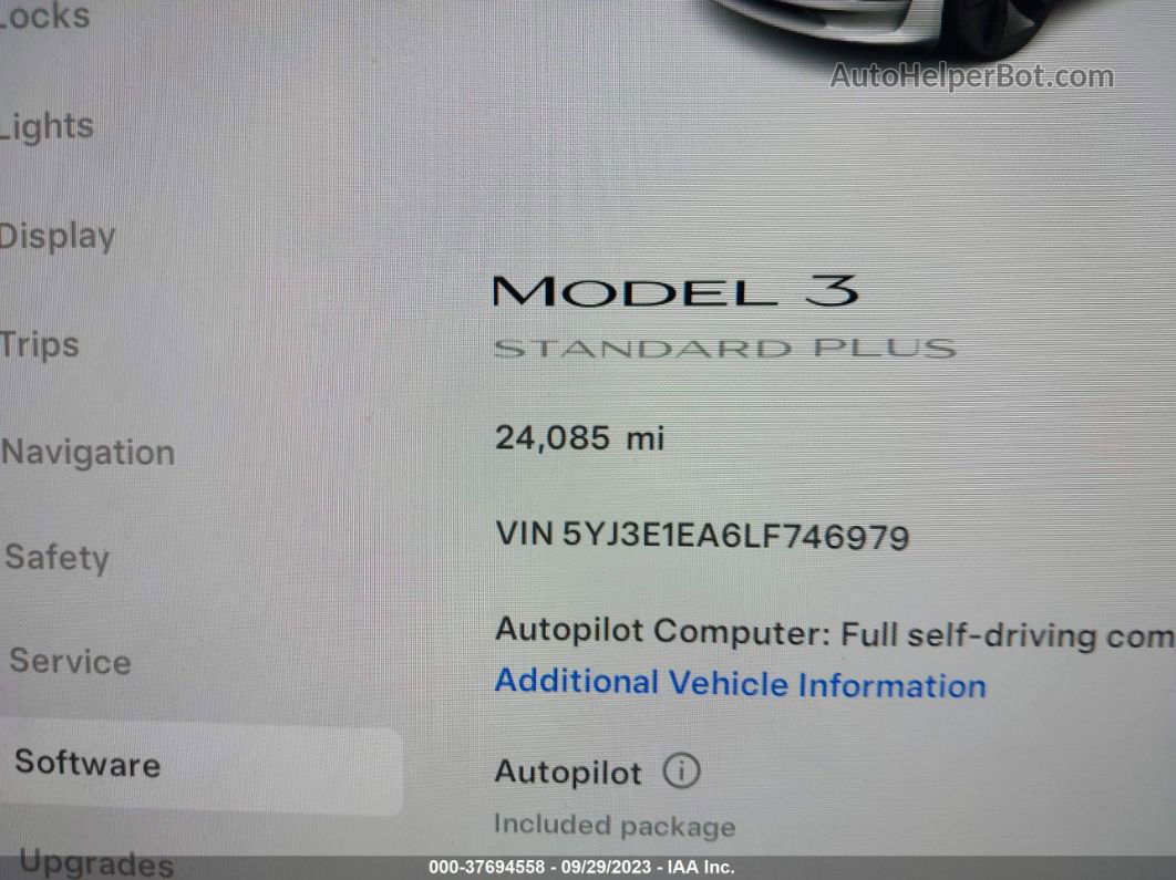 2020 Tesla Model 3 Standard Range Plus Rear-wheel Drive/standard Range Rear-wheel Drive Белый vin: 5YJ3E1EA6LF746979