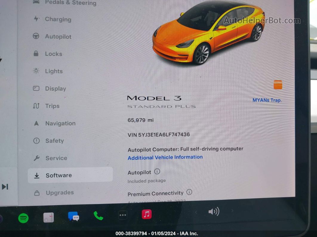 2020 Tesla Model 3 Standard Range Plus Rear-wheel Drive/standard Range Rear-wheel Drive Белый vin: 5YJ3E1EA6LF747436