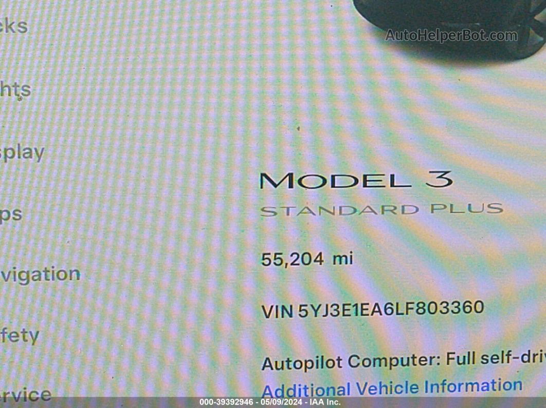 2020 Tesla Model 3 Standard Range Plus Rear-wheel Drive/standard Range Rear-wheel Drive Black vin: 5YJ3E1EA6LF803360