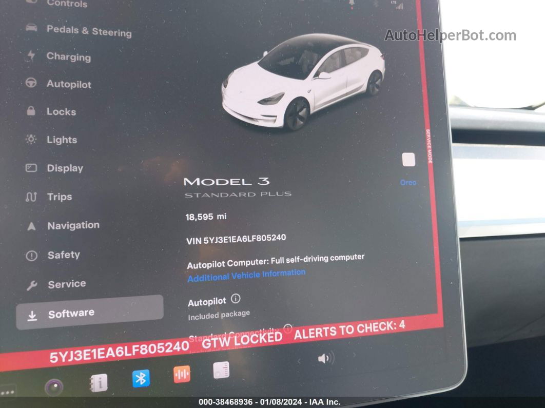 2020 Tesla Model 3 Standard Range Plus Rear-wheel Drive/standard Range Rear-wheel Drive Белый vin: 5YJ3E1EA6LF805240