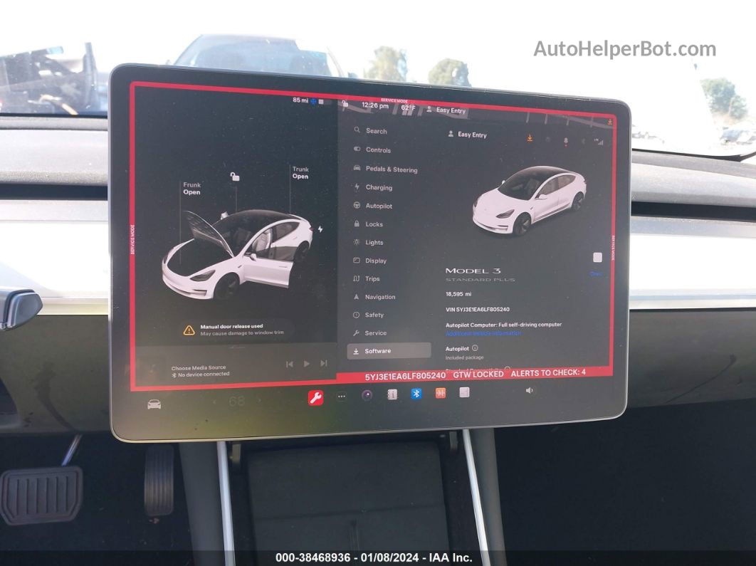 2020 Tesla Model 3 Standard Range Plus Rear-wheel Drive/standard Range Rear-wheel Drive Белый vin: 5YJ3E1EA6LF805240