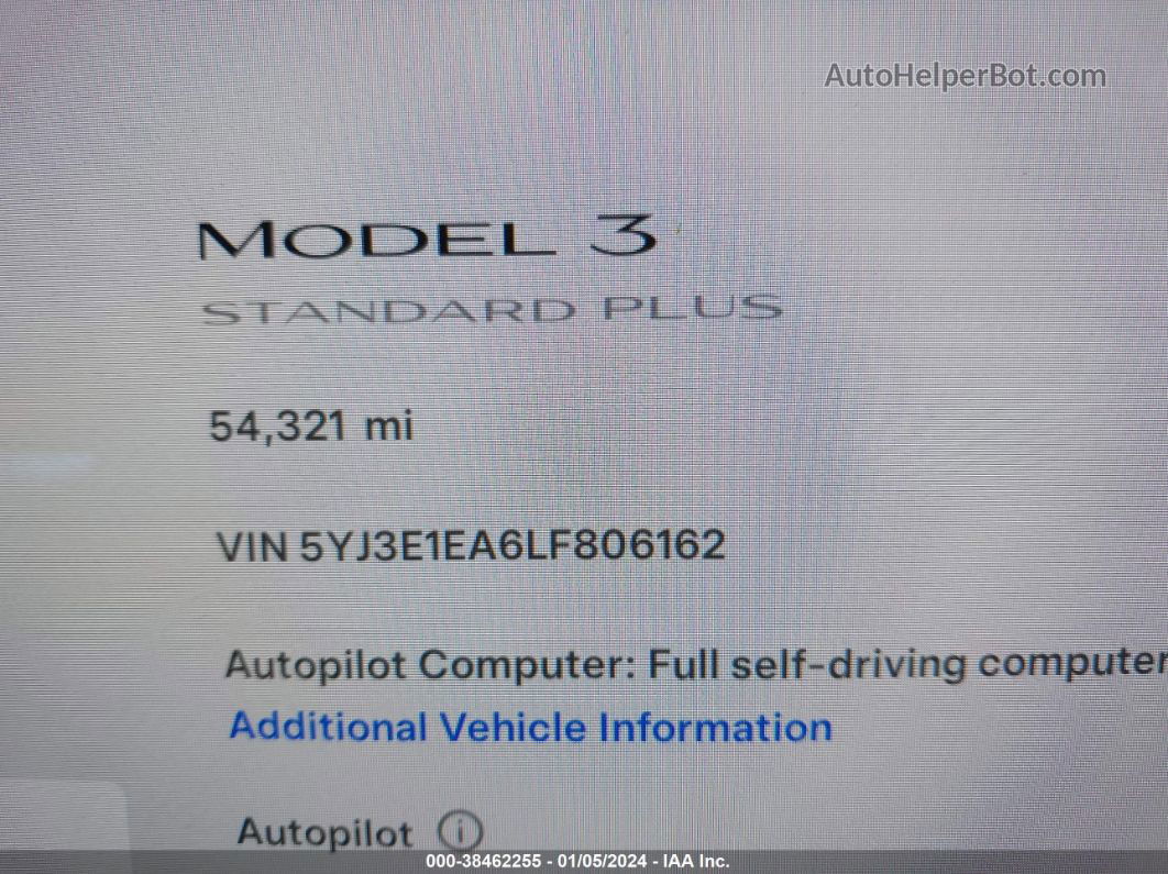 2020 Tesla Model 3 Standard Range Plus Rear-wheel Drive/standard Range Rear-wheel Drive Gray vin: 5YJ3E1EA6LF806162