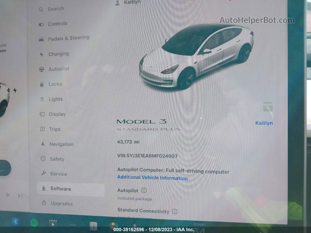 2021 Tesla Model 3 Standard Range Plus Rear-wheel Drive White vin: 5YJ3E1EA6MF024607