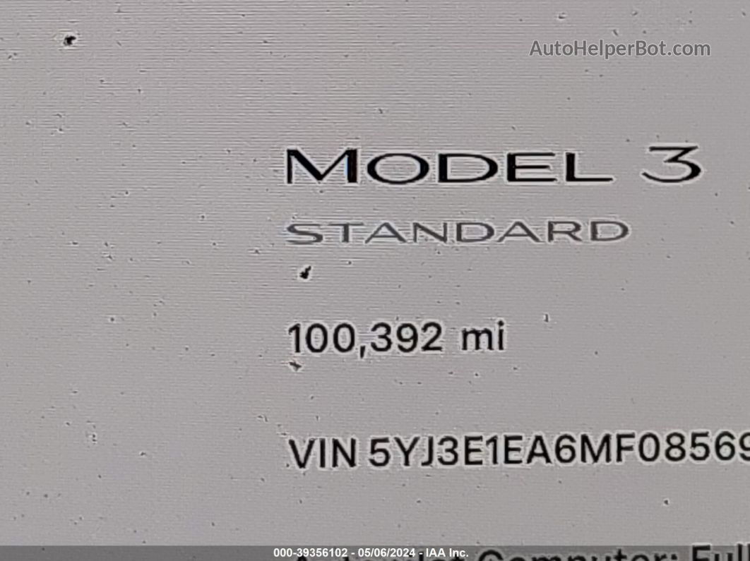 2021 Tesla Model 3 Standard Range Plus Rear-wheel Drive Черный vin: 5YJ3E1EA6MF085696