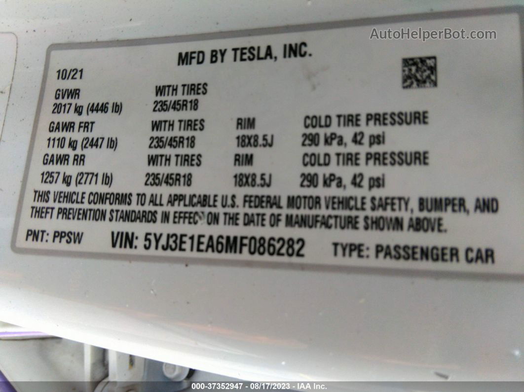 2021 Tesla Model 3 Standard Range Plus Фиолетовый vin: 5YJ3E1EA6MF086282
