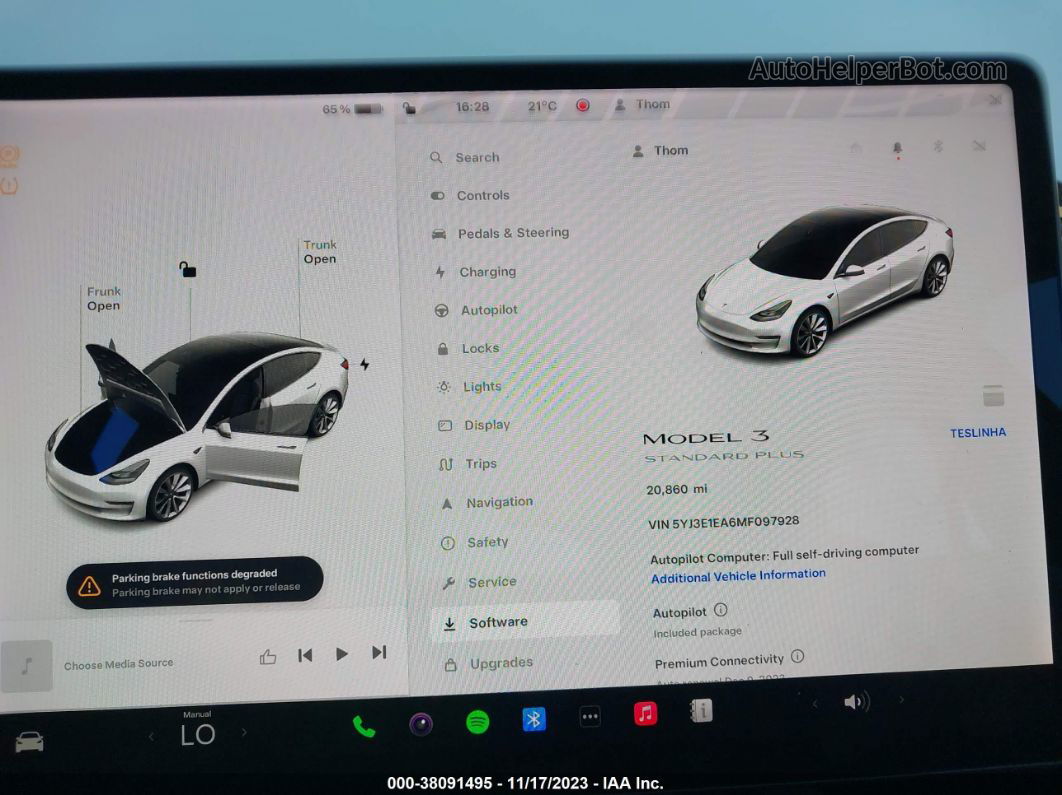 2021 Tesla Model 3 Standard Range Plus Rear-wheel Drive Белый vin: 5YJ3E1EA6MF097928