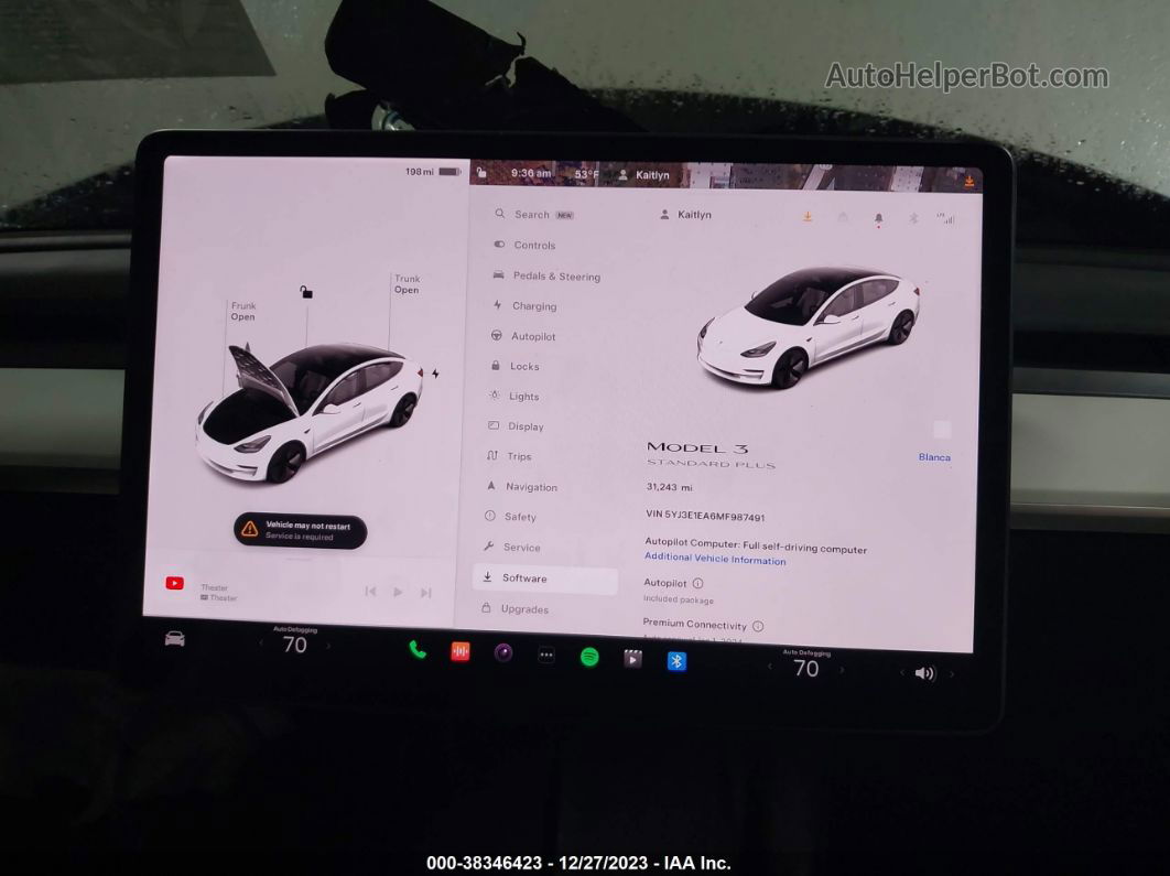 2021 Tesla Model 3 Standard Range Plus Rear-wheel Drive Белый vin: 5YJ3E1EA6MF987491