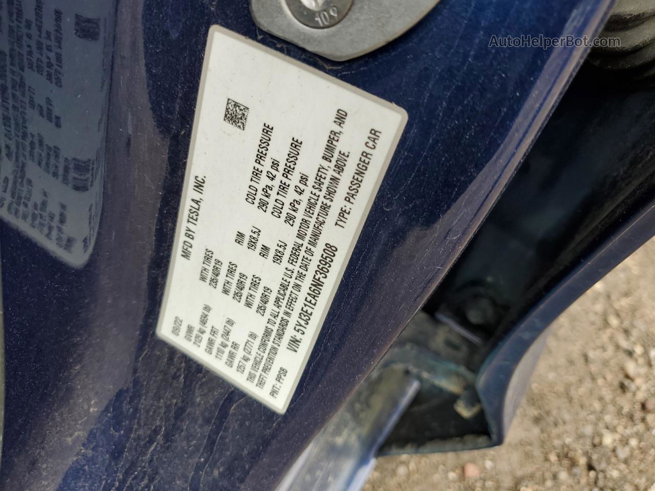 2022 Tesla Model 3  Blue vin: 5YJ3E1EA6NF369508