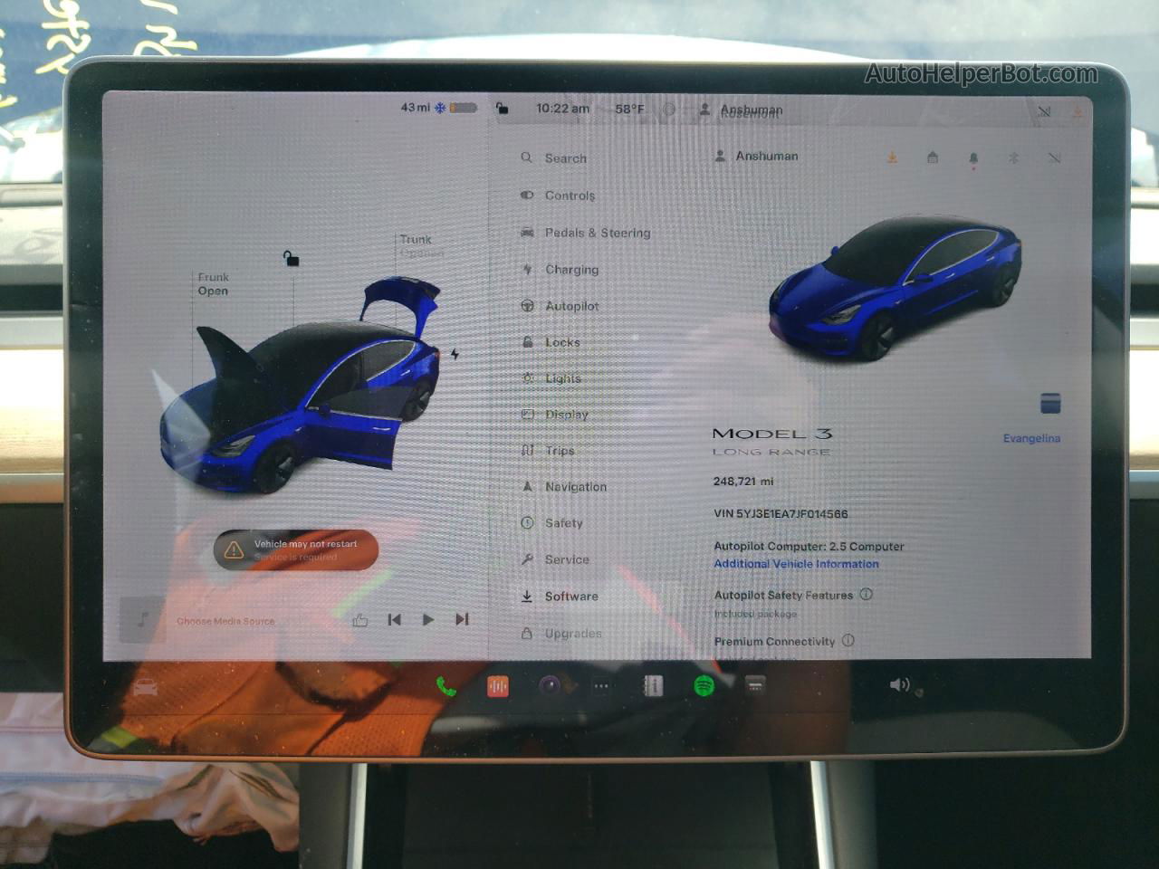 2018 Tesla Model 3  Синий vin: 5YJ3E1EA7JF014566