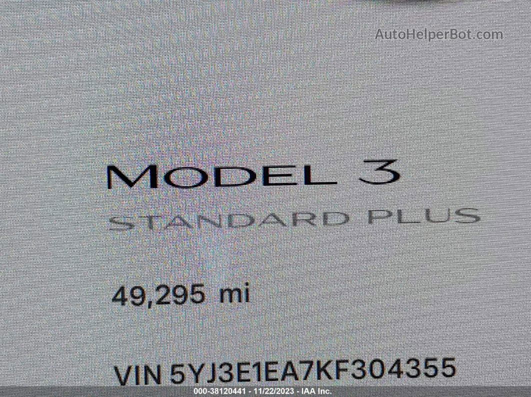 2019 Tesla Model 3   Черный vin: 5YJ3E1EA7KF304355