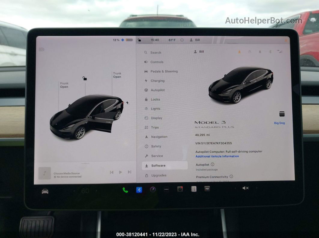 2019 Tesla Model 3   Черный vin: 5YJ3E1EA7KF304355