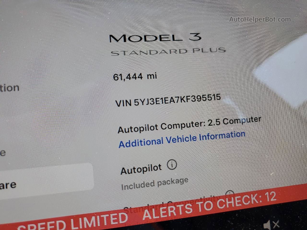 2019 Tesla Model 3  Черный vin: 5YJ3E1EA7KF395515