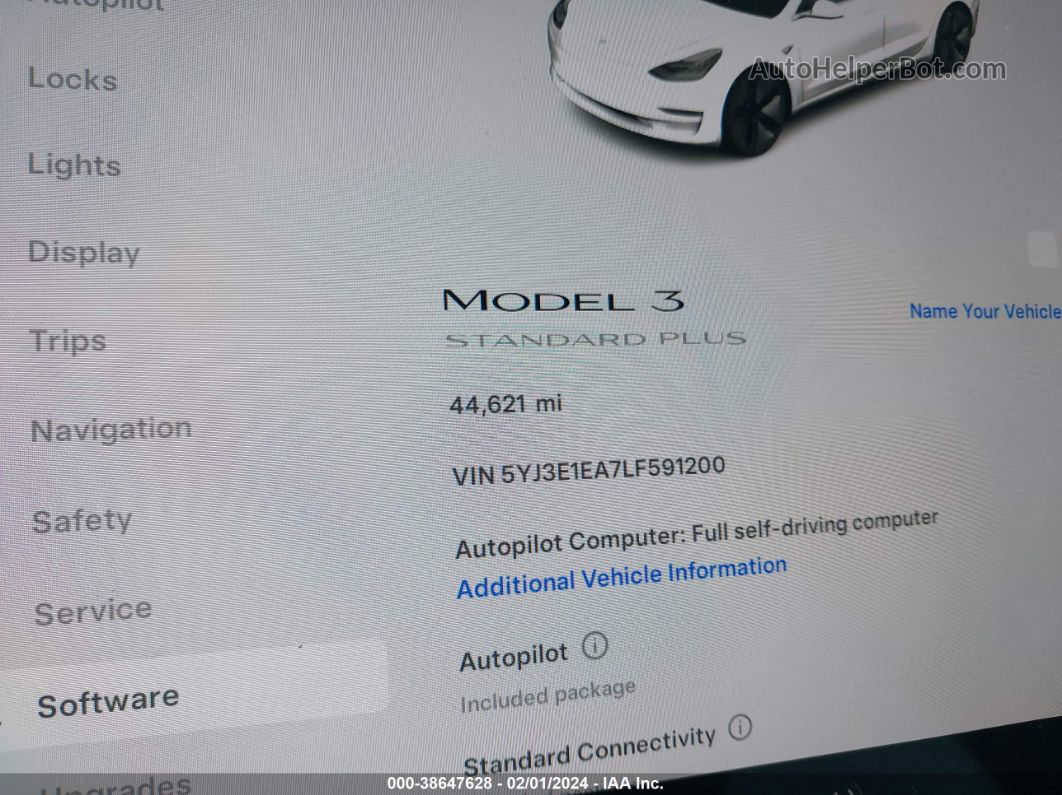 2020 Tesla Model 3 Standard Range Plus Rear-wheel Drive/standard Range Rear-wheel Drive White vin: 5YJ3E1EA7LF591200