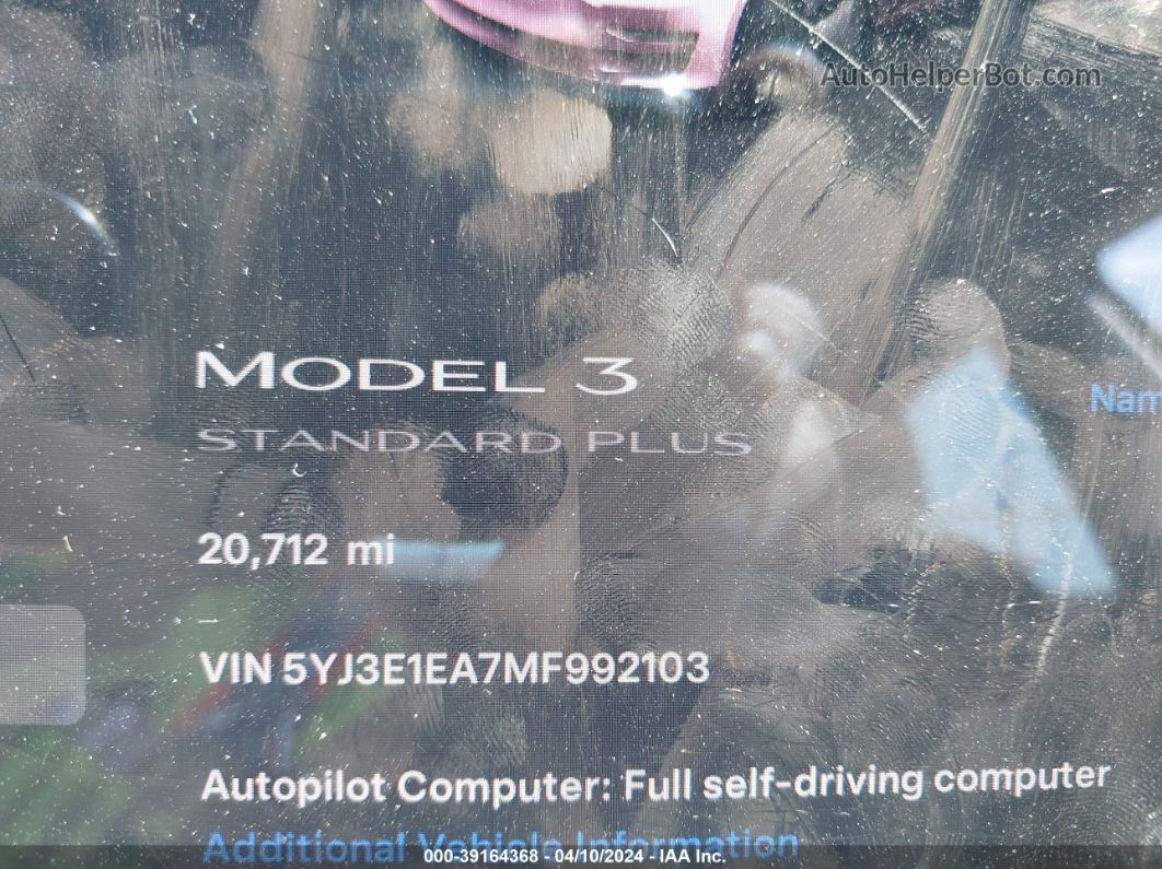 2021 Tesla Model 3 Standard Range Plus Rear-wheel Drive Черный vin: 5YJ3E1EA7MF992103