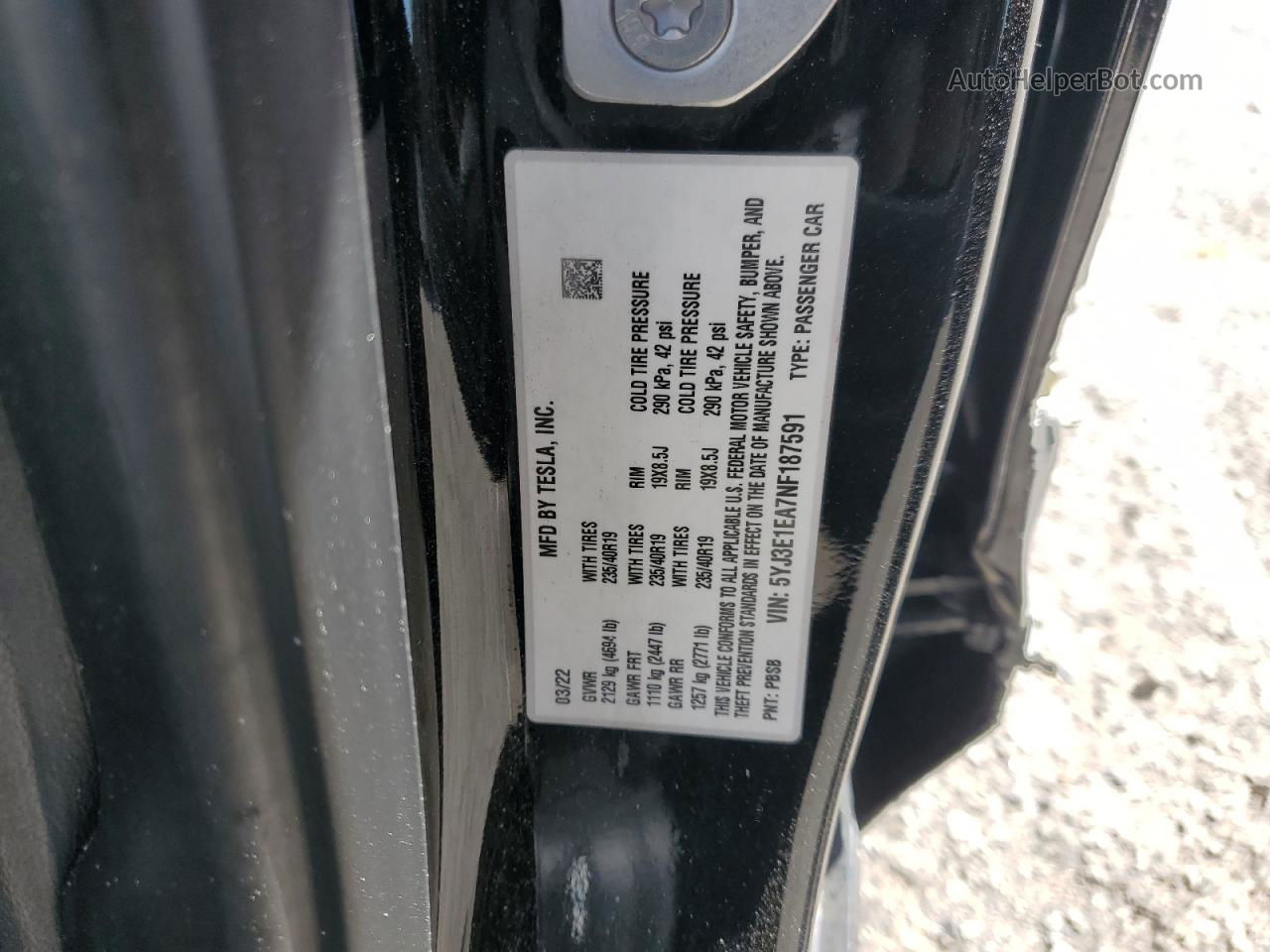 2022 Tesla Model 3  Black vin: 5YJ3E1EA7NF187591