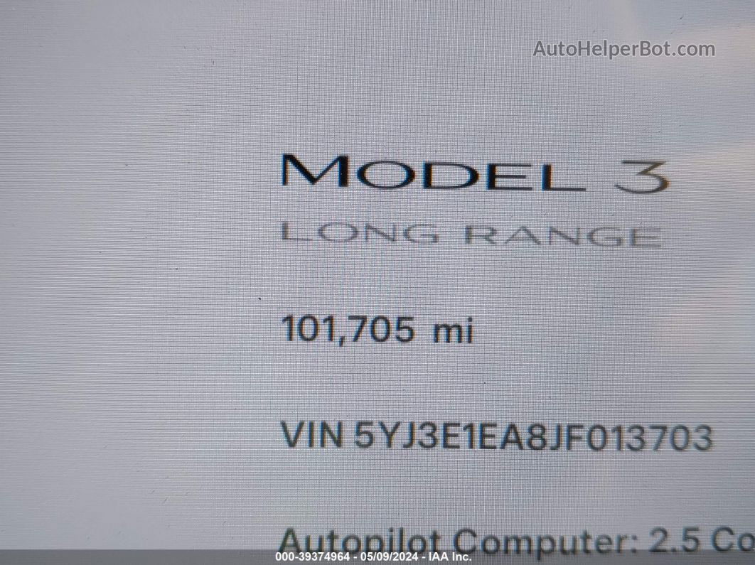 2018 Tesla Model 3 Long Range/mid Range Blue vin: 5YJ3E1EA8JF013703