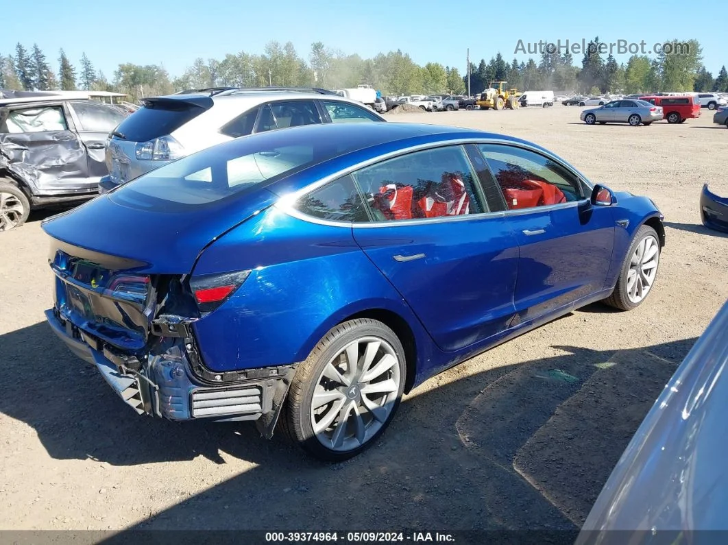 2018 Tesla Model 3 Long Range/mid Range Blue vin: 5YJ3E1EA8JF013703