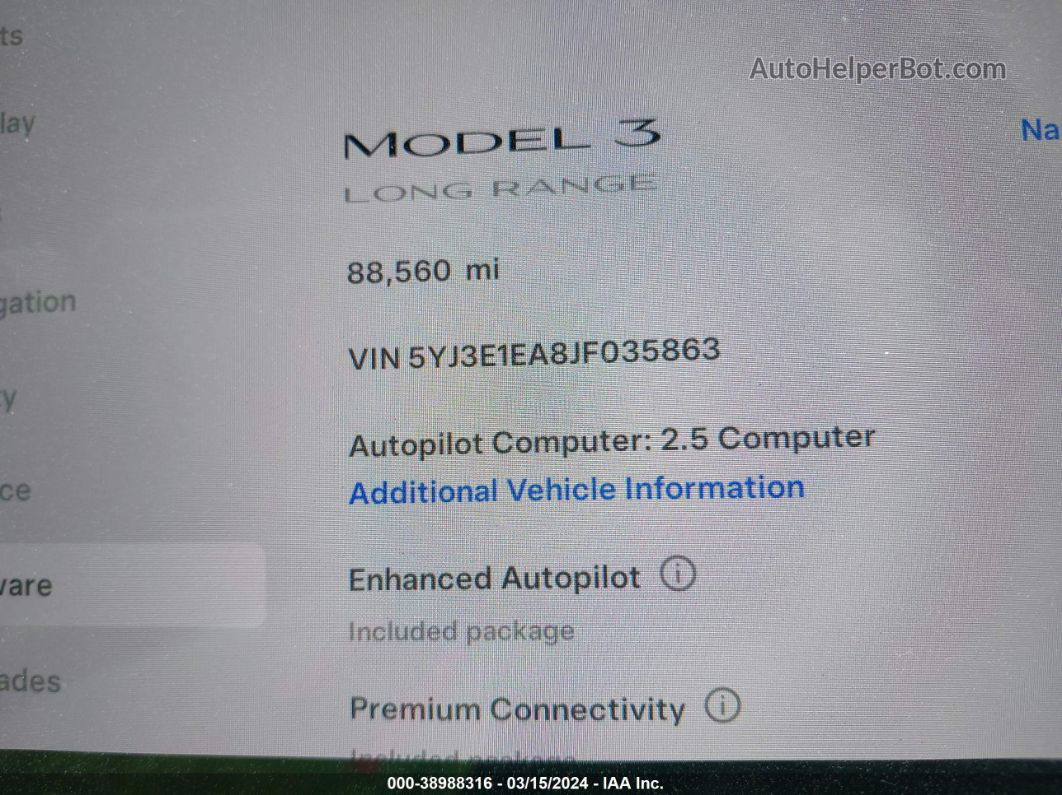 2018 Tesla Model 3 Long Range/mid Range Blue vin: 5YJ3E1EA8JF035863