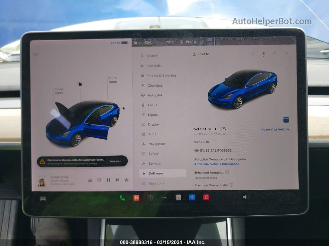 2018 Tesla Model 3 Long Range/mid Range Blue vin: 5YJ3E1EA8JF035863
