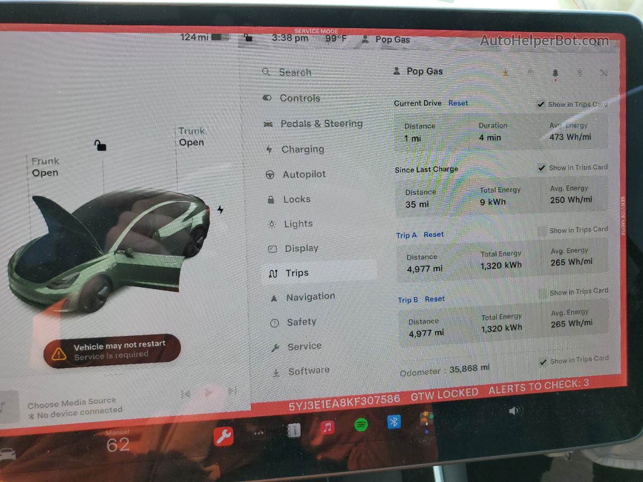 2019 Tesla Model 3  Серый vin: 5YJ3E1EA8KF307586