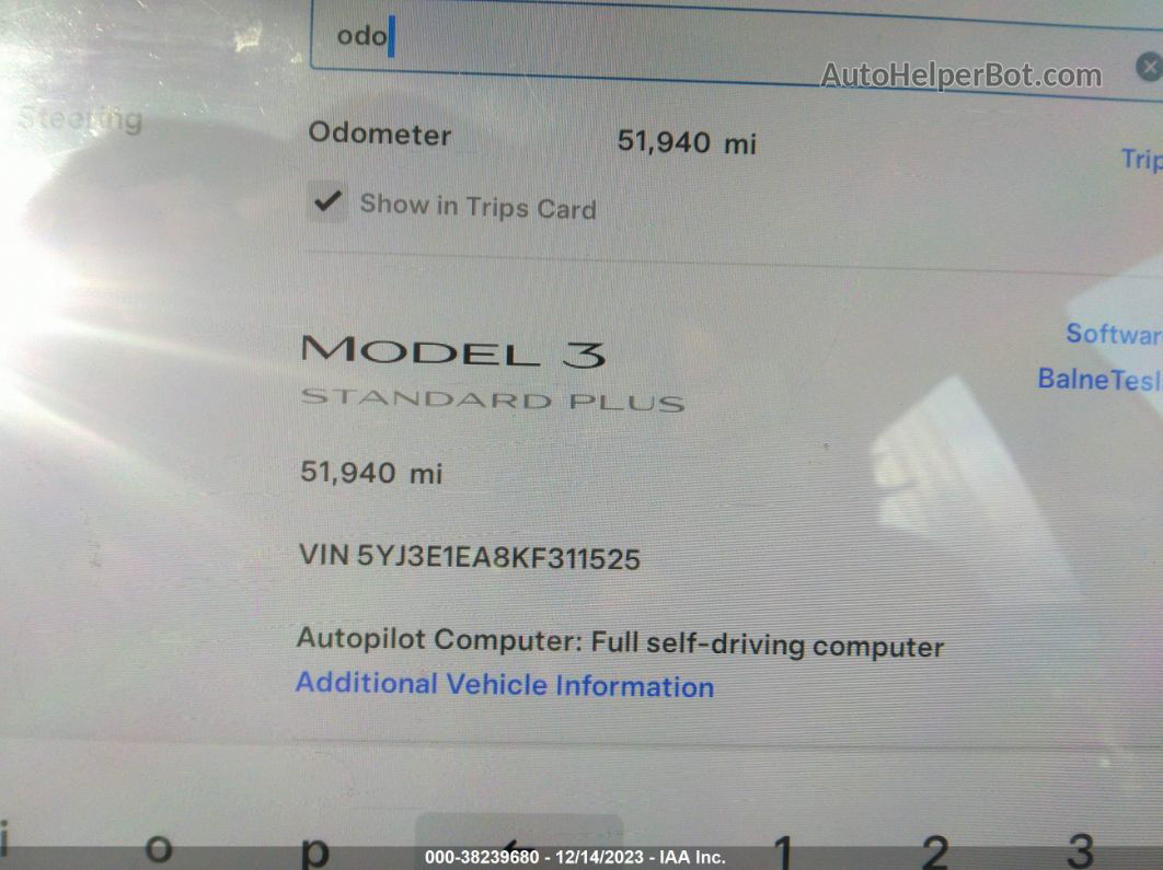 2019 Tesla Model 3 Long Range/mid Range/standard Range/standard Range Plus Blue vin: 5YJ3E1EA8KF311525