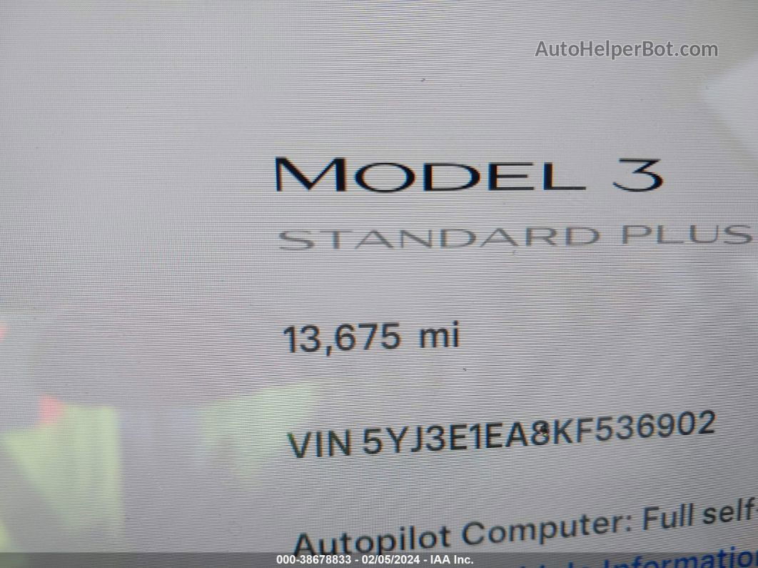 2019 Tesla Model 3 Long Range/mid Range/standard Range/standard Range Plus Red vin: 5YJ3E1EA8KF536902