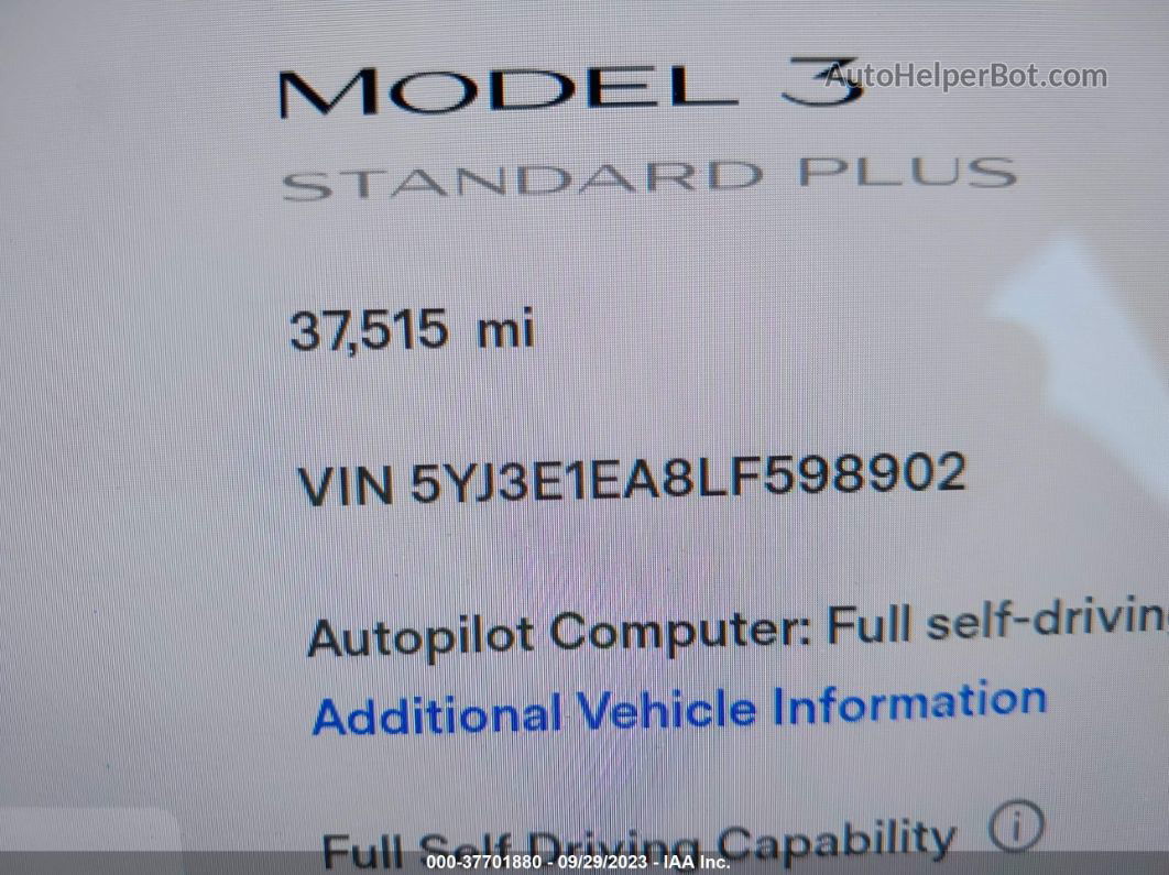 2020 Tesla Model 3 Standard Range Blue vin: 5YJ3E1EA8LF598902