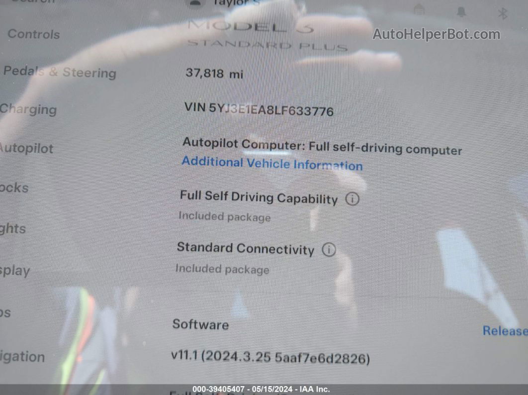 2020 Tesla Model 3 Standard Range Plus Rear-wheel Drive/standard Range Rear-wheel Drive Серый vin: 5YJ3E1EA8LF633776