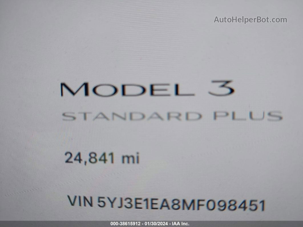 2021 Tesla Model 3 Standard Range Plus Rear-wheel Drive Белый vin: 5YJ3E1EA8MF098451