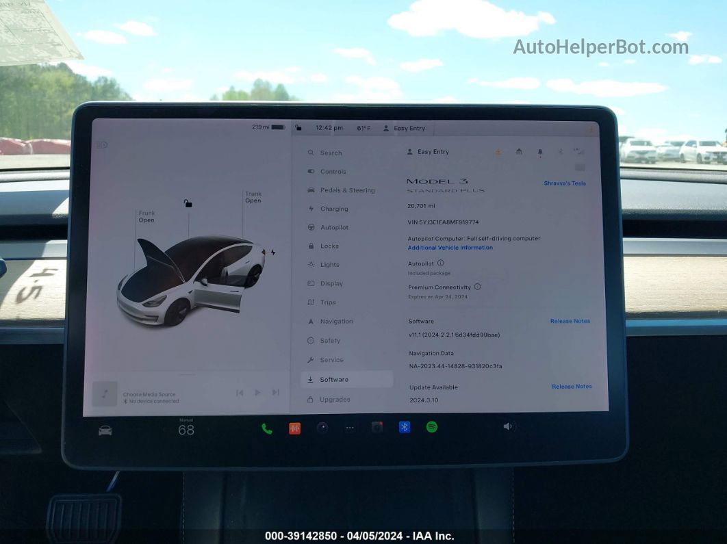 2021 Tesla Model 3 Standard Range Plus Rear-wheel Drive Белый vin: 5YJ3E1EA8MF919774