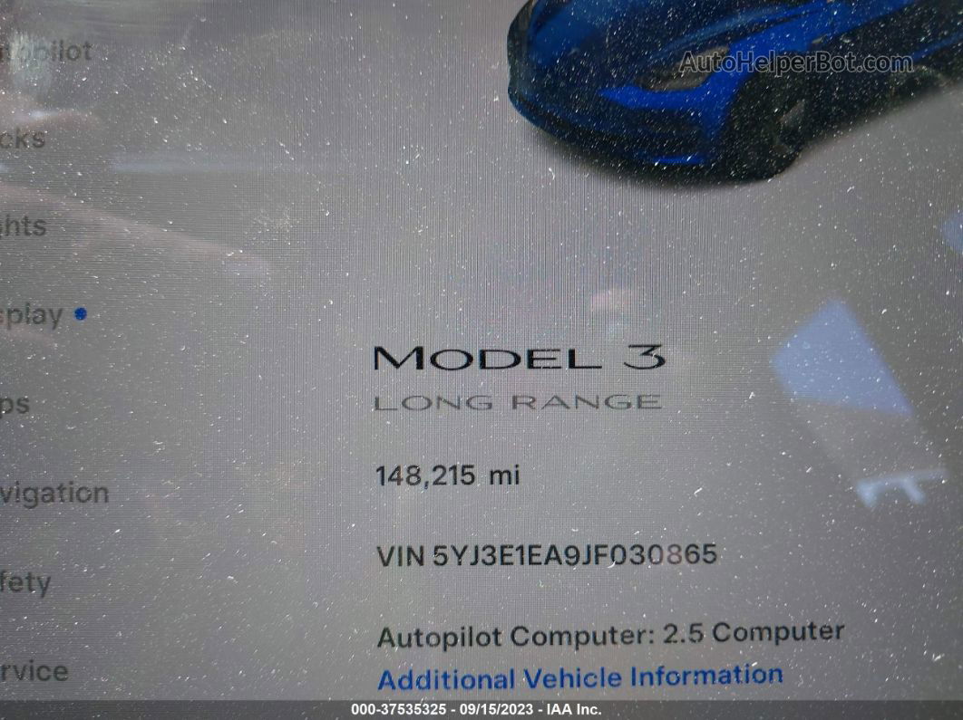 2018 Tesla Model 3 Range Battery Blue vin: 5YJ3E1EA9JF030865