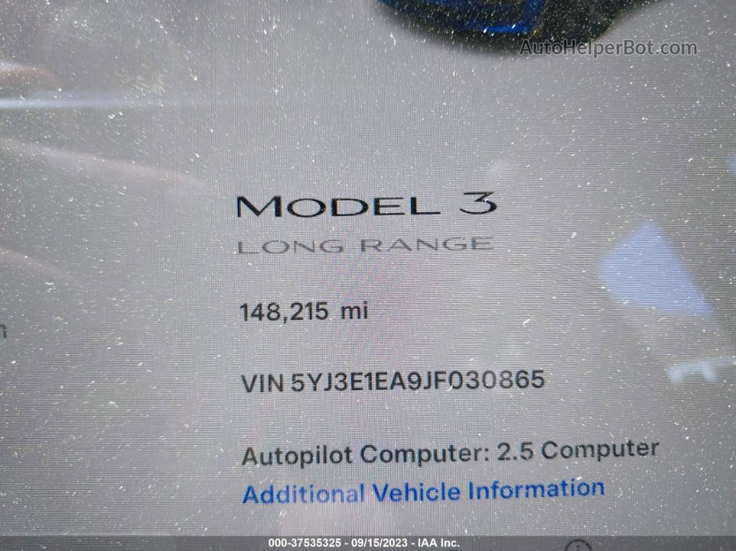2018 Tesla Model 3 Range Battery Blue vin: 5YJ3E1EA9JF030865