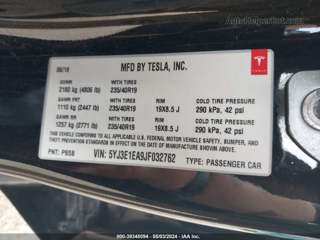 2018 Tesla Model 3 Long Range/mid Range Black vin: 5YJ3E1EA9JF032762